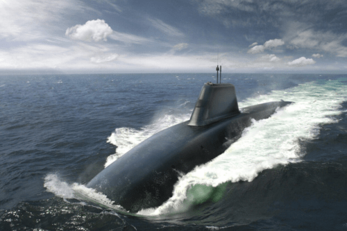 A submarine built by BAE Systems in the sea