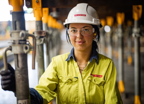 Female tradesperson working at BAE Systems Australia’s Osborne Naval Shipyard.